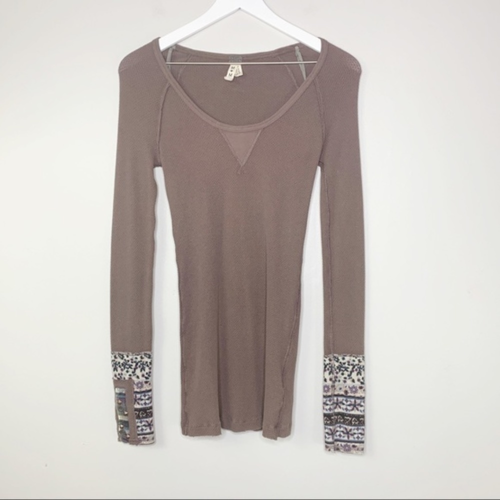 FP WE THE FREE Waffle Knit Brown Long Sleeve Top